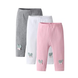 Lala Bear Infant Baby Girl 3 Pack Solid Pants and Casual Leggings Grey & White & Pink 9-12 Months