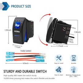 Momentary Horn Button Waterproof Rocker Switch Toggle - ON/OFF Blue LED Light - 12V 20Amp 24V 10Amp, 5 Pin For Automotive Cars Vehicles Marine Boats Trucks Trailers 4x4 Caravans RVs SUV ATV UTV & More