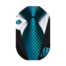 Dubulle Mens Blue Green Plaids Floral Silk Tie for Men Striped Necktie and Pocket Square Cufflinks Set Wedding Business