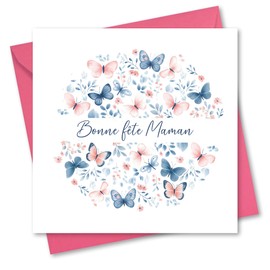Absolutely Yours Carte de fête des Mères pour maman. Motif papillon rose and blue. Carte with enveloppe assortie (150 x 150 mm, pliée).