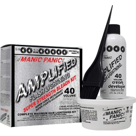 MANIC PANIC Flash Lightning Super Strength Bleach Kit - 40 Volume Developer + Bleach Powder - Hair Lightener for Dark Hair + Lifting up to 7 Levels - Vegan & Cruelty Free