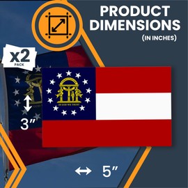 Magnet Me Up Georgia US State Flag Bumper Sticker Decal, 3x5 2 Pack, Vinyl Adhesive Sticker for Car, Truck, SUV Weatherproof State Pride Collectible Full Color, Durable, Made in The USA