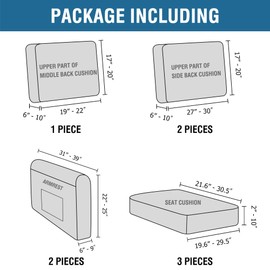 H.VERSAILTEX Multi-Pieces Sofa Covers Stretch Couch Covers Form Fitted Seats and Back Cushions Covers (3 Seat Covers Plus 3 Back Cusion Covers, Bonus 2 Armrest Covers), Taupe