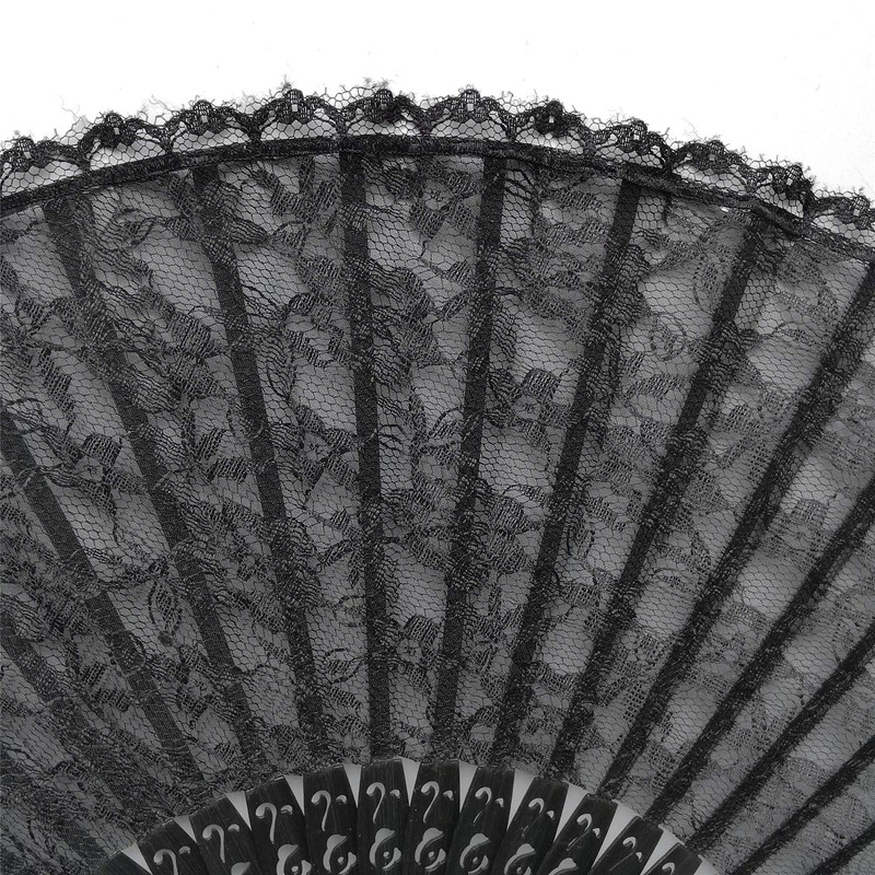 Eastern Wind Black lace hand folding fan, handheld foldable rave