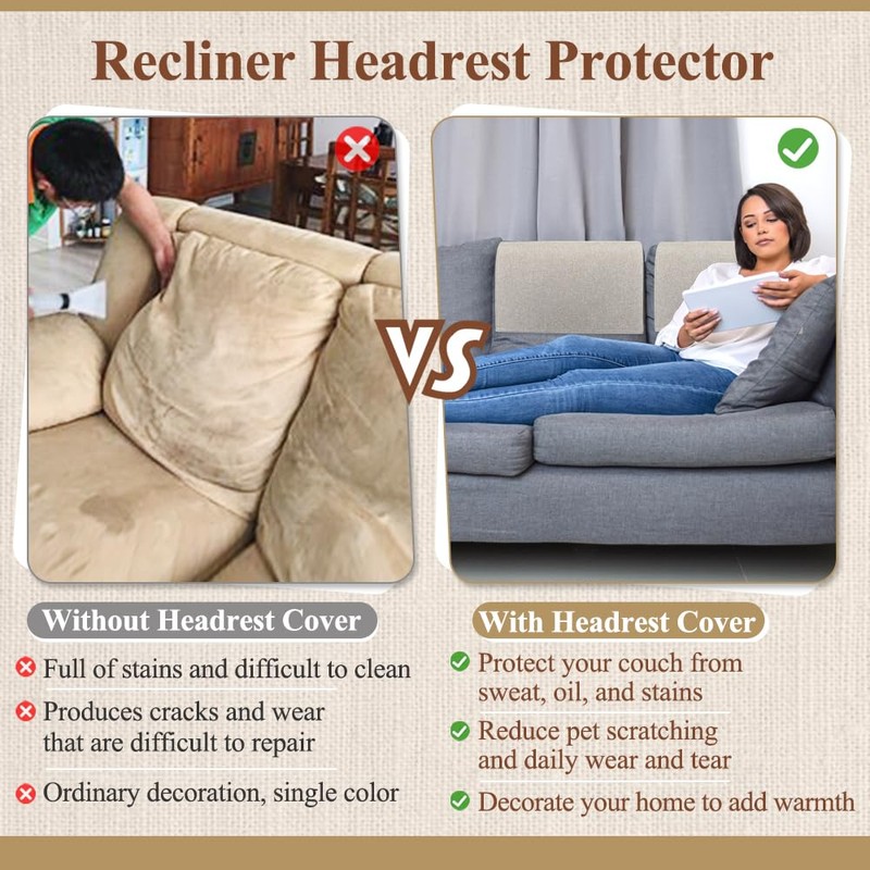 ECISZ Recliner Headrest Protector 3 Pieces Headrest Cover for Recliner