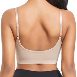 ONEW Sport Bra Women Wirefree Padded Bralette Seamless Yoga Bras Cami Vest Crop Top with Washable Removable Pads Beige M
