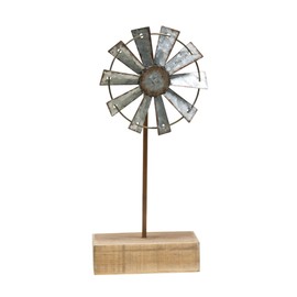 CWI Gifts Simple Windmill Table Sitter - 9 inch Galvanized Metal Windmill - Farmhouse Tabletop Decor