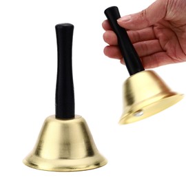 Bell, hand bell, bell, table bell, bells, metal tea table bell, gold plated hand bell, service bell warning, Santa bell, Santa costume accessory, hand bell, gold wooden handle