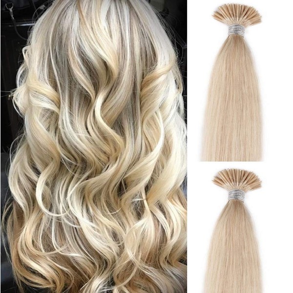 Hair Faux You 18" Remy Straight Pre bonded I Tip Human Hair Extensions Professional Salon, 100 grams 125 strands Per Package, Color # 60 White Blonde (NOT the very Pale Blonde)