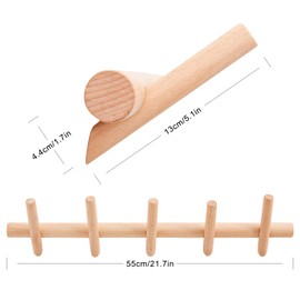 YOYAI Wood Coat Hooks Wall Mounted Hat Rack Tower Hanger Wall Hooks Decorative Hanger with Pegs Entryway Bedroom Bathroom（Beech Wood,5 Hooks）