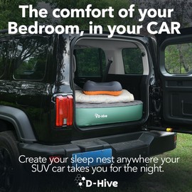 D-Hive Full Size SUV Air Mattress, Easy to Install with Built-In Pump, Quick Inflation, Anti-Deflate, Fits 2 People, Green