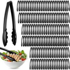 Tessco Plastic Tongs for Serving Bulk, 9 Inch Plastic Disposable Serving Tongs Heavy Duty Salad Utensils for Kitchen Buffets BBQ Events Catering(Black,150 Pcs)