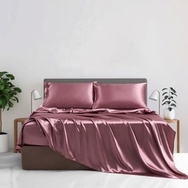 Damier Satin Fitted Sheet 100 x 200 cm Pink Dusky Pink Silk Shiny Fitted Sheet High-Quality Satin Deluxe Bed Sheet Suitable for Mattresses up to 30 cm