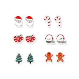 MALOYANVE Christmas Stud Earrings for Women Statement Christmas Tree Snowflakes Candy Cane Penguin Gingerbread Earrings RedStocking Stuffers Holiday Xmas Party Jewelry Gifts (6 Pairs)