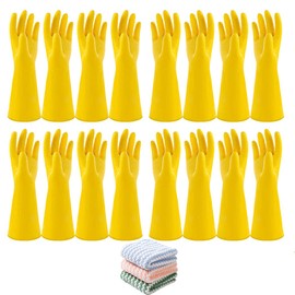 Vsootal 8 Pairs Reusable Household Cleaning Gloves, Rubber Kitchen Dishwashing Gloves,Extra Thickness, Long Sleeves, for Washing Dishes, Pet Care(Size XL, Yellow)