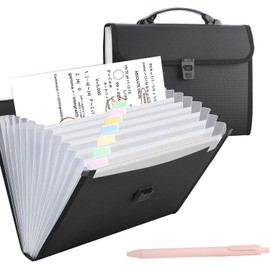 13 Taschen Erweiterbare Datei Ordner Organizer, A4 Dokument Flashcard Organizer mit Griff, Akkordeon Paperwork Organizer, Tragbare Datei Organizer Box mit Stift für Schule Büro Zuhause, Schwarz