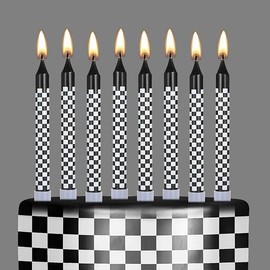 Cindeer 12 Pcs Racing Cars Themed Birthday Candles Black and White Checkered Flag Cupcake Topper for Racing Cars Party Decoration Baby Shower for Boys Children