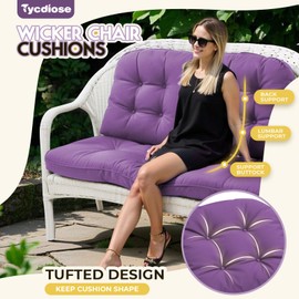 Tycdiose All Weather Wicker Chair Cushions of 3 Pieces, Waterproof Outdoor Wicker Chair Cushion for Patio Furniture Loveseat Settee Bench, 1 Loveseat and 2 U-Shaped Thickened Cushions, Purple