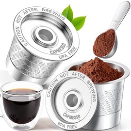 CAPMESSO Reusable K Cups for Keurig: NO Grit Stainless Steel Coffee Pod for Keurig 1.0 Coffee Machine - Dual-Mesh Filter for Richer Coffee Tea,BPA Free, No Plastic,Easy to Clean,Scoop & Brush (2 Pack)