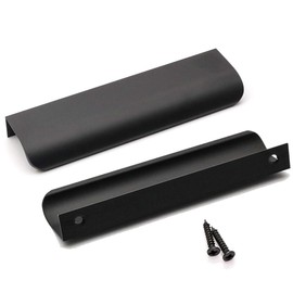 goldenwarm Door Finger Pull Black Hidden Drawer Handle for Kitchen Cabinets Edge Pull Hardware 128mm/5in Hole Center LS7027BK128, 25Pack