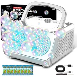 Tecnock Plug In Bubble Machine, Automatic Bubble Blower 20000+ Bubbles Per Min, Upgrade Bubble Maker for Kids Toddler, Portable Bubble Maker with 2 Fans,Outdoor Toys for Parties Birthday Wedding white