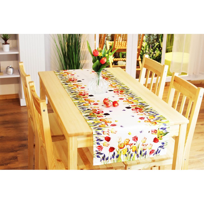 Kamaca Series Tulips and Butterflies Tablecloth, High-Quality Print Motif with