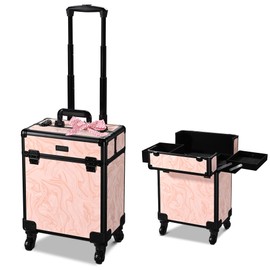 BYOOTIQUE Rolling Makeup Train Case Aluminum Cosmetic Case Portable Makeup Organizer Suitcase with Removable Wheels Cosmetic Trolley Organizer Salon Makeup Artist, CoyoteButtes Dusk