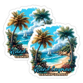 Grand Cayman Cayman Islands Sticker 4 Inch 2-Pack Beach Tropical - Waterproof Vinyl Decal for Laptop Water Bottle Car Tumbler - Durable Funny Aesthetic Long-Lasting Stickers for Adults ID45039