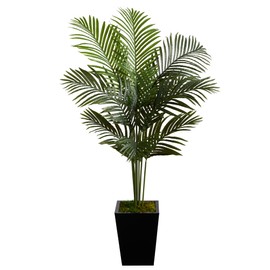 Nearly Natural 5ft. Paradise Palm Artificial Tree in Black Metal Planter