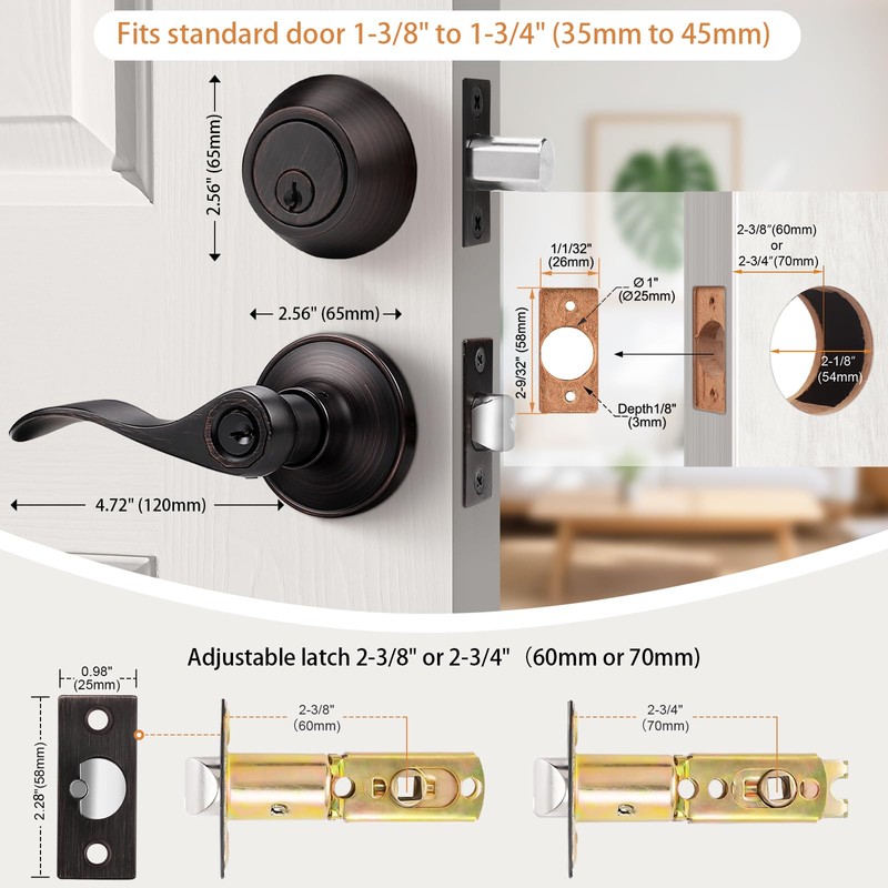 Probrico Front Door Handle 3 Sets-Front Door Entry Lever and