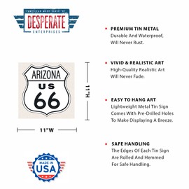 Desperate Enterprises Arizona US Route 66 Tin Sign - Nostalgic Vintage Metal Wall Décor - Made in USA