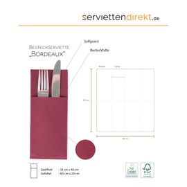 Mank Cutlery Napkins Napkins Bag Made of Softpoint Pub Cutlery Pockets 40 cm x 33 cm 1/8 Fold with Cutlery Slot for Catering and Celebrations Pack of 50 (Bordeaux)