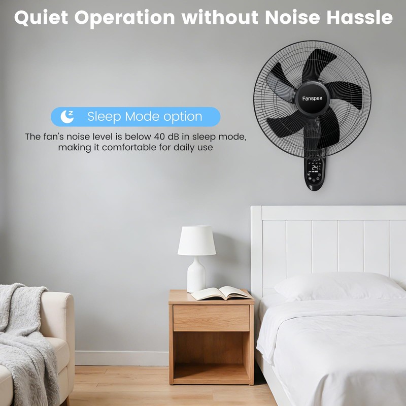 Fanspex 16" Wall Mounted Fan with Auto-oscillation, Timer, Adjust Wind