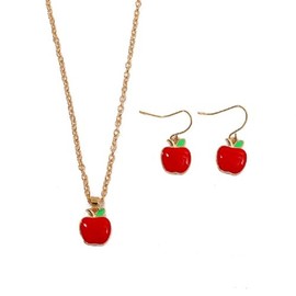 Kysin Chiys Red Apple Fruits Necklace Earrings Set for Women Red Enamel Fruit Strawberry Watermelon Dangle Eearrings Student Teacher Back to School Jewelry, Zinc, No Gemstone