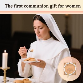 First Communion Gifts for Womens Catholic Rosary Beads Wrist Bracelets White Cross Bracelet for Ladies Faith Religious Christian Gifts for Daughter Niece Goddaughter 1st Holy Communion Bracelet Gift