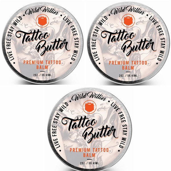Lot of (3) WILD WILLIES TATTOO BUTTER Premium Tattoo Balm Butter 2 oz. Organic