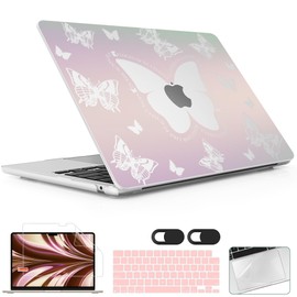 Lepeoac for MacBook Air 13.6 inch Case M4 M3 M2 2025 2024-2022 Release Model A3240 A3113 A2681, Sturdy Plastic Hard Shell Case & Screen Protector for MacBook Air M2 13 inch, Butterfly
