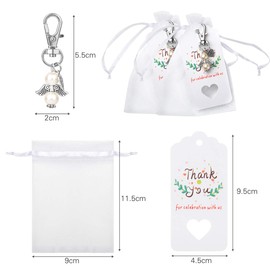 Naler Baby Shower Gifts Angel Keychains 72pcs for Baby Shower Decorations, Baptism Favors for Guests, Christenings, Souvenirs, Wedding with Key Ring Pendants Pearl, Thank You Tags and Organza Bags
