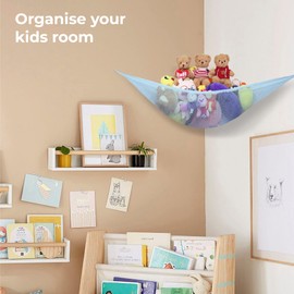 JAMES Large Toy Hammock With Net & Durable Hooks Ideal For Childs Bedroom Toy Storage | Toy Hammock For Stuffed Animals | Teddy Hammock | Teddy Storage | Soft Toy Storage | Teddy Hammock (Blue)