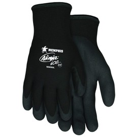 2 Pairs Memphis Glove N9690L Ninja Ice 15 Gauge Black Nylon Cold Weather Glove, Acrylic Terry Inner, HPT Palm and Fingertips, Large, 2 Pack