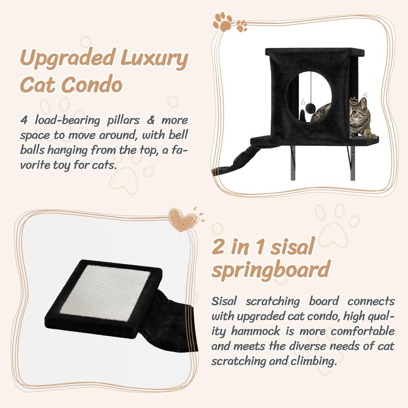 NUNU LAB Wall Mounted Cat Climber Set, 6 Pcs Cat
