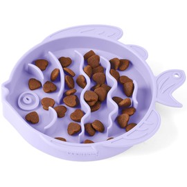 Coomazy 2-in-1 Silicone Slow Feeder Dog Cat Bowls, Lick Mat Interactive Puzzle Toy for Pets Dry/Wet Food Training, Keeps Dogs Cats Busy, Prevents Puppy Kitty Overeating (Purple, 1.2 Cup)