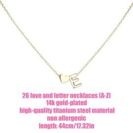 Mikovivi Women's Gold Heart-Shaped Letter Necklace, Gold-Plated Heart-Shaped Letter Necklace Gold Heart Initial Necklace Birthday Gift Valentine's Day Present for Women Girls (E)