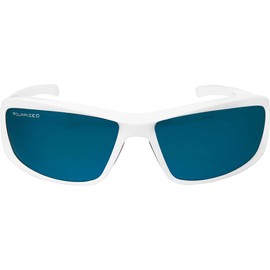Edge TXBAP248 Brazeau Torque Polarized Wrap-Around Safety Glasses, Anti-Scratch, Non-Slip, UV 400, Military Grade ANSI/ISEA & MCEPS Compliant, 5.04" Wide, White Frame / Aqua Precision Blue Mirror Lens