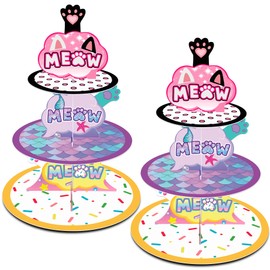 GRULLIN 2PCS Cat Theme 3-Tier Cupcake Stand Tower Holder for Magical Cartoon Cat Birthdays, Baby Showers, School Events