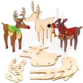 Baker Ross AT176 Festive Reindeer Woodcraft Kit-Pack of 6, Wooden Arts and Crafts for Boys and Girls, Assorted