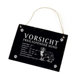 Bernese Mountain Dog Sign Slate Engraved - Caution Freilaufender Hund - Saying Door Sign 22 x 16 cm Dekolando