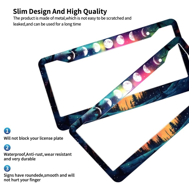 Aurora Forest Moon License Plate Frame 2 Pack, Universal Aluminum