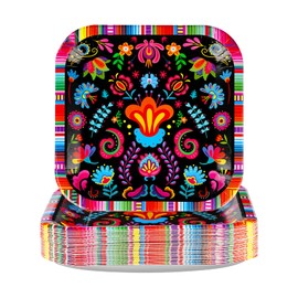 50Pcs Mexican Paper Plates 9" Disposable Square Mexican Plates Colorful Mandala Style Fiesta Party Plates for Mexican Party Cinco De Mayo Dance Pinata Taco Birthday Decorations