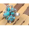 Alilang Adjustable Silvery Tone Faux Turquoise Stone Abstract Floral Flower